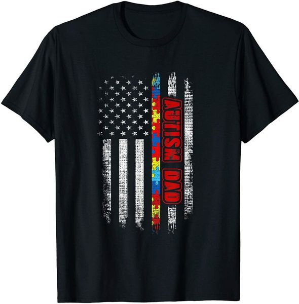 

mens autism dad distressed american flag shirt boys men t-shirt, White;black