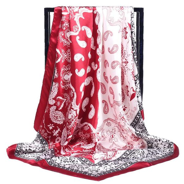 

scarves fahsion paisley print hijab scarf for women silk satin head scarfs female 90*90cm square shawls and wraps ladies red, Blue;gray