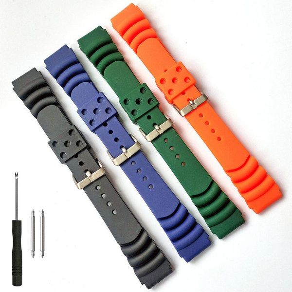 

watch bands 20mm 22mm rubber pu resin band replacement strap for diver scuba durable thick sports bracelet blue green orange, Black;brown
