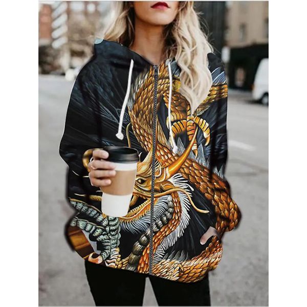 

gradually 3d printing zipper hoodied& sweatshirts jacket sports fall & winter regular coat loose active streetwear long sleeve print going o, Black