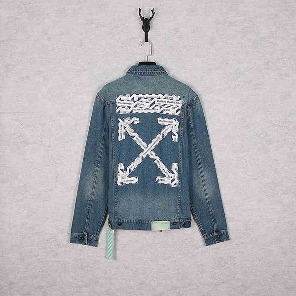 

off tide brand ow airport tape arrow denim jacket, Black;brown
