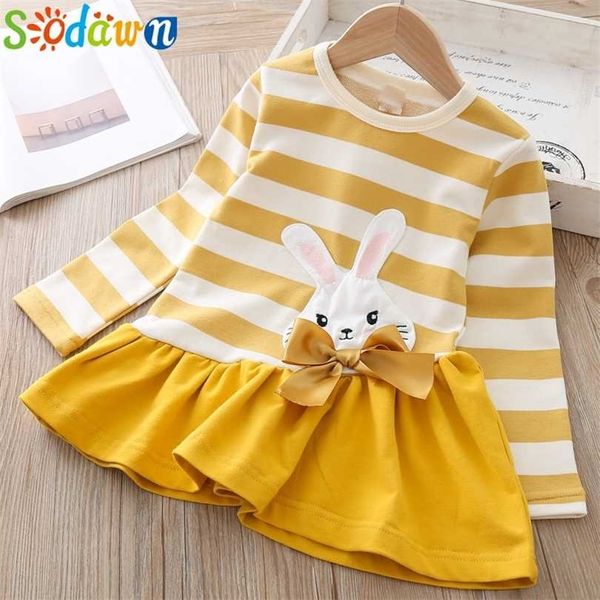 

sodawn animal pattern girl dress fall long sleeve kids clothes children clothing for stripe cartoon baby 211103, Red;yellow