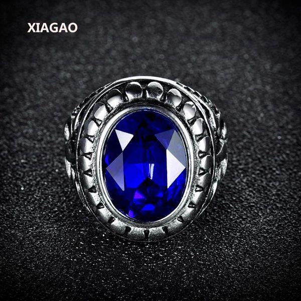 

wedding rings xiagao ring for man blue & red oval stone titanium stainless steel men cross trendy male's jewelry accessories boy, Slivery;golden