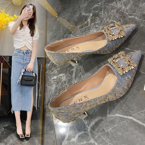 

dress shoes women's embossed heels crystal buckle stilettos wedding, Black