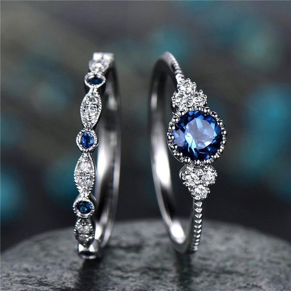 

wedding rings fashion jewelry blue / green color engagement and set for women ladies gifts vintage hollow-out tone, Slivery;golden