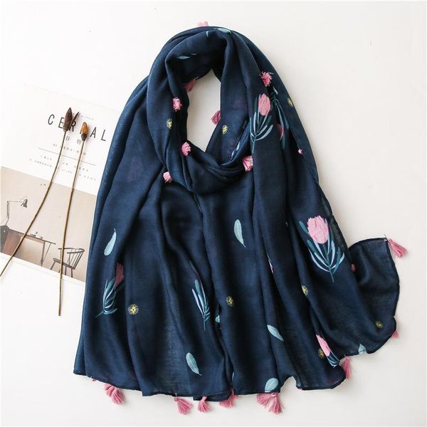 

fashion scarves for women tassel shawls wraps ethnic style scarf female sun protection beach hijab print cotton and linen stole, Blue;gray