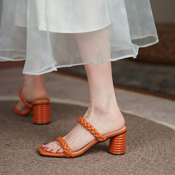 

slippers korean women's slippers plus size 22-25cm microfibre braided belts summer slides shoes sandals kl1a, Black