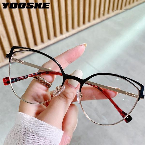 

fashion sunglasses frames yooske vintage metal blue light blocking eyeglasses men women cat eye glasses frame computer myopia spectacle, Black