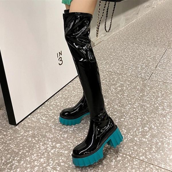 

boots 6cm high heel round toe leisure over the knee thick bottom platform women winter fashion black