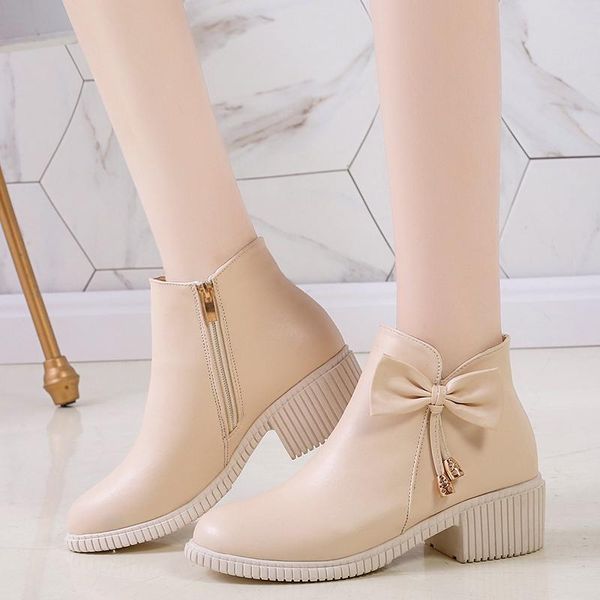 

boots cresfimix women fashion sweet bow tie side zipper lady classic comfort winter ankle bottes femmes c6502, Black