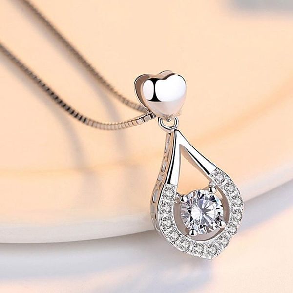 

pendant necklaces women twinkling heart waterdrop stone sterling necklace, Silver