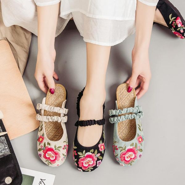 

slippers slip on canvas antiskid flat fisherman shoes spring summer autumn women comfortable breathable printing flats, Black