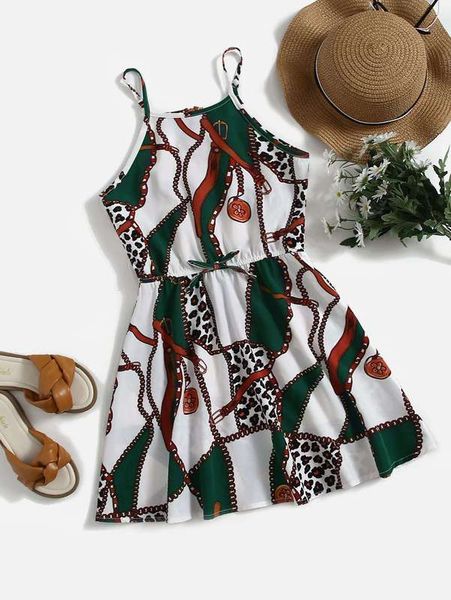 

girls chain print cami dress she, Red;yellow