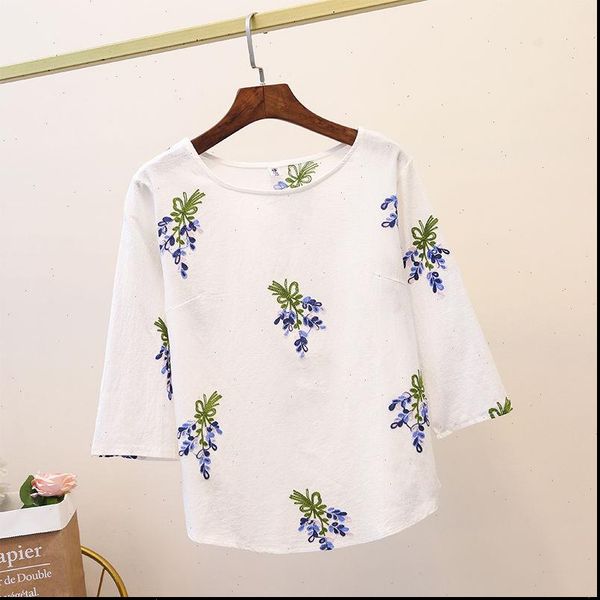

blouse womens shirts women plus size white cotton floral embroidered blouses 3 4 sleeve ladies casual