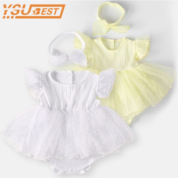 

baby girls clothes rompers summer fashion cute princess dress kids clothing with hair band 210429, Red;yellow