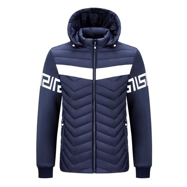 

mens splicing printing down coats fashion trend warm windproof stand neck hooded puffer jacket designer winter lightweight casual jackets, Black