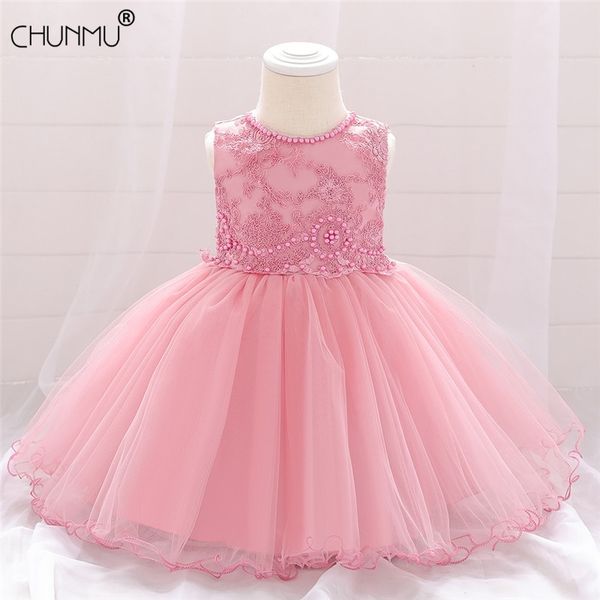 

baby girl dresses party wedding born lace beads tutu flower infant 1 year birthday princess dress 210508, Red;yellow