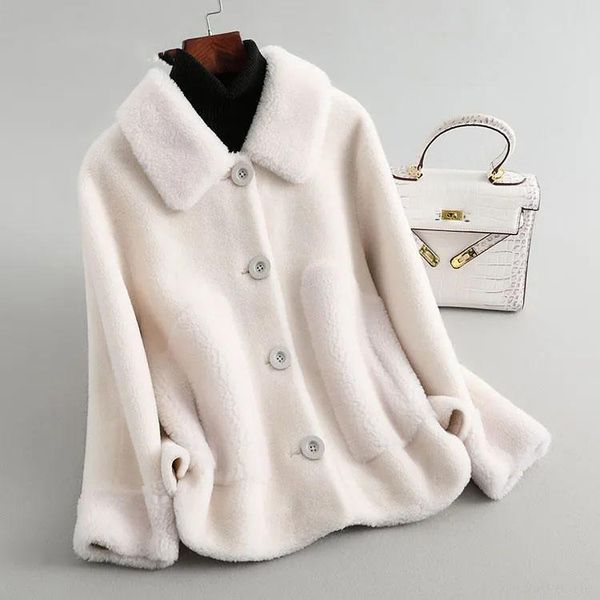

women's fur & faux women 2021 winter real sheep wool coat female casual warm genuine jacket ladies elegant lamb outerwear a524, Black