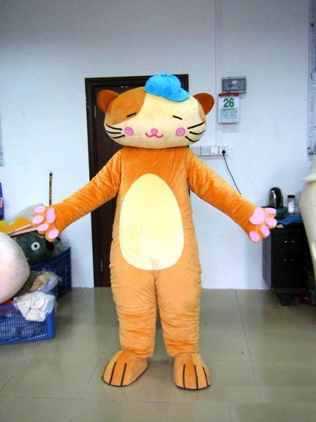 Costume della mascotte del gatto giallo di Halloween Personaggio dei cartoni animati di alta qualità per adulti Formato adulto Carnevale di Natale Festa di compleanno Vestito operato