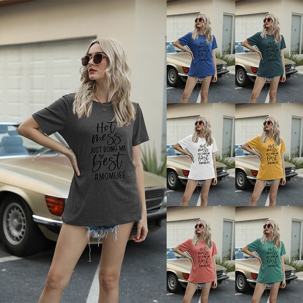 

summer t shirt design women's letters printed casual short sleeve top, White