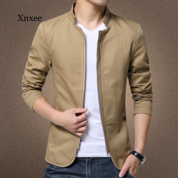 

men's jackets 2021 suit jacket spring and autumn business work stand collar zipper lightweight, Black;brown