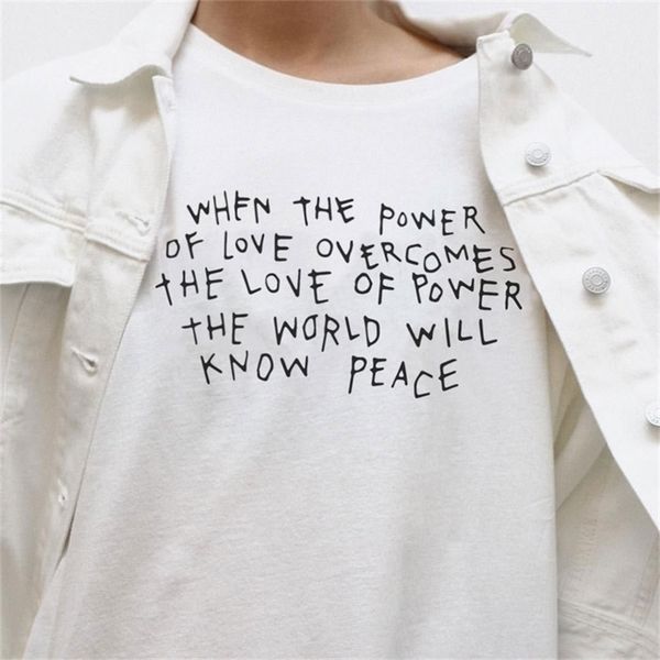 

hip-hop street style tshirt peace love human rights equality graphic tee power of inspirational quotes t-shirt 210512, White
