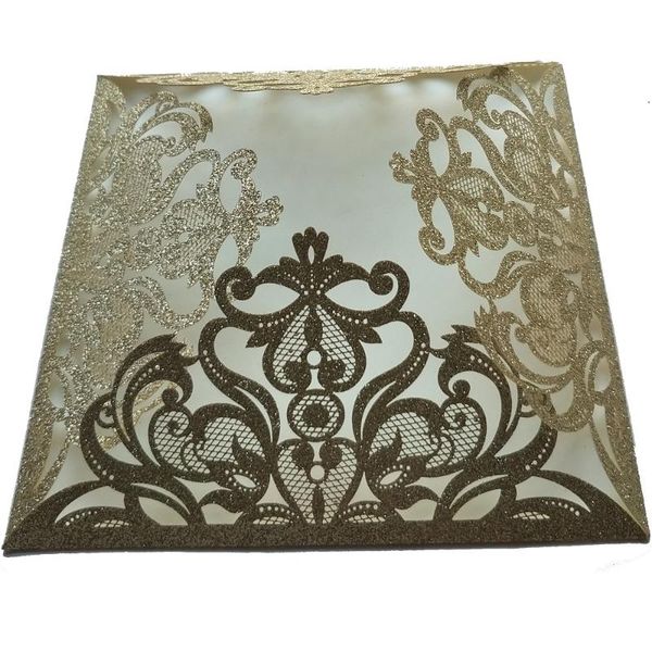 

greeting cards 100pcs square gold silver glitter wedding invitation card, foil covers for party, birthday, baptism card