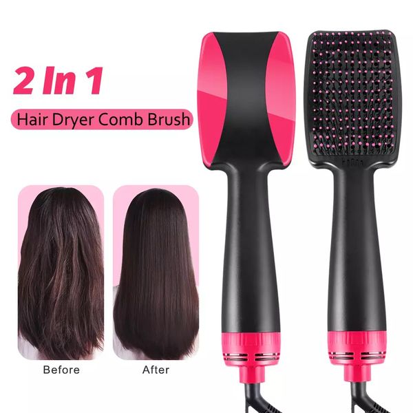 

2 in 1 electric hair curle brushes straightener styling blower comb hair dryer heating brush, Silver