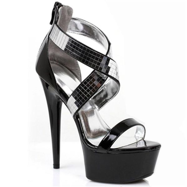 

15cm heels, 6in sequined vamp sandals, party stiletto sandals, Black