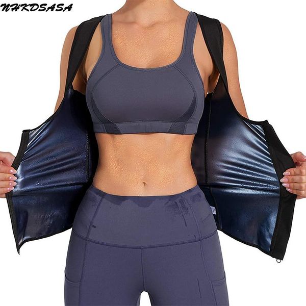 

women's shapers nhkdsasa brand sauna suit for women waist trainer corset gym fitness slimming vest thermo sweat tank shaper with zipper, Black;white