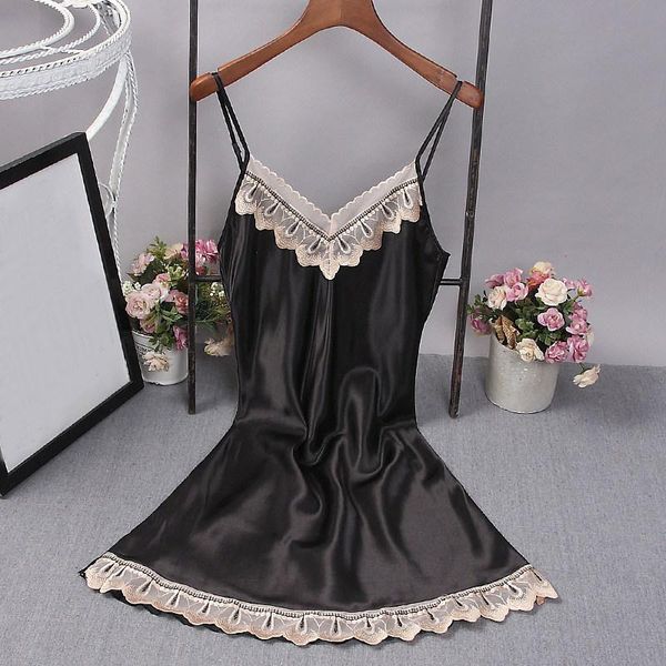 

summer women's night robe bath gown faux silk nightgown sleepwear nightdress fashion size  l xl 2d-1, Black;red