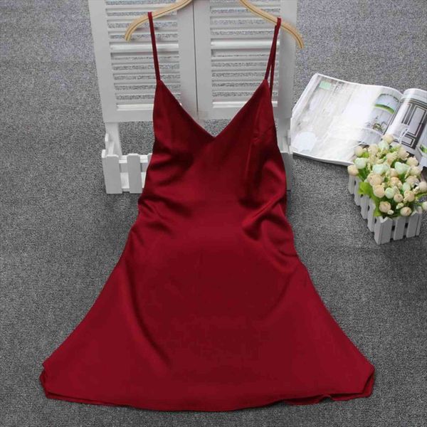 

silk satin nightdress womens sleepwears v neck nightgown elegant sleep shirt summer night charming home dress for women, Black;red