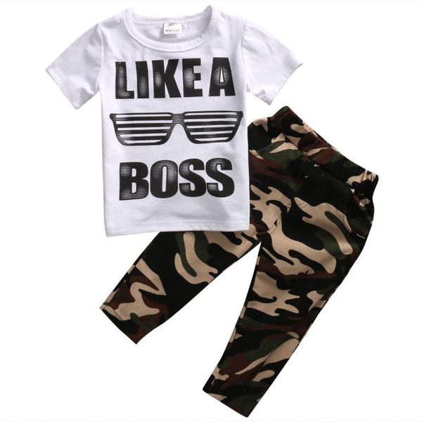 

clothing sets summer born baby boys clothes suit set kids t-shirt camouflage long pants children boy costume outfit, White
