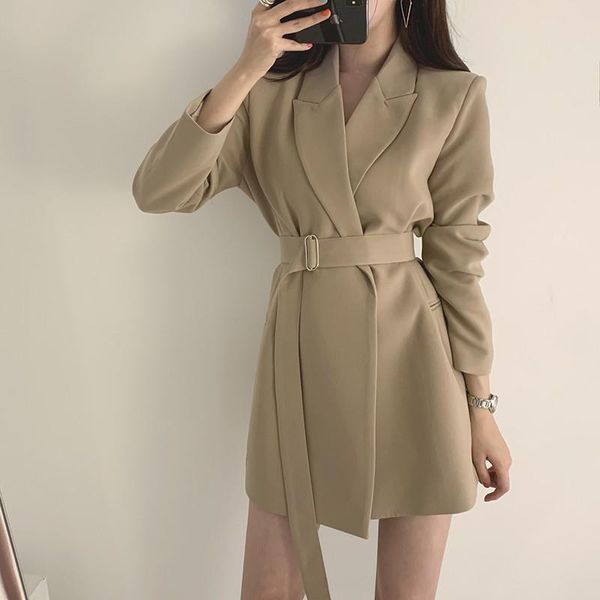 

female blazers khaki black women long blazer jacket with belt sleeve elegant outerwear office lady coat cardigan women's suits &, White;black