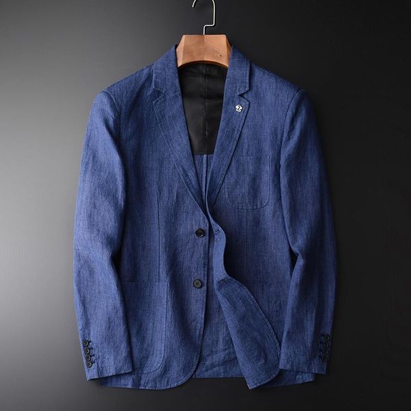 

men's suits & blazers fashion linen fabric leisure suit male youth blue spring coat single breasted casual plus size m-3xl4xl, White;black