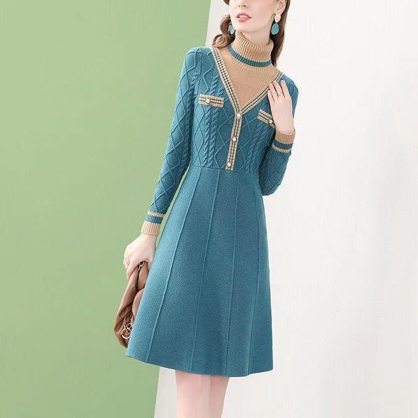 

casual dresses autumn knitted dress turtleneck slim elastic bodycon plus size women clothing winter knit warm sweater y285, Black;gray
