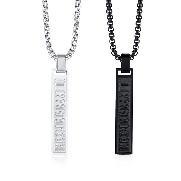

chains stainless steel bar pendant nceklace with roman numerals, Silver