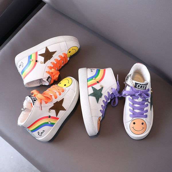 

baby shoes lovely smiling face rainbow children's 2021 winter girls' cotton korean star plush casual board, Black