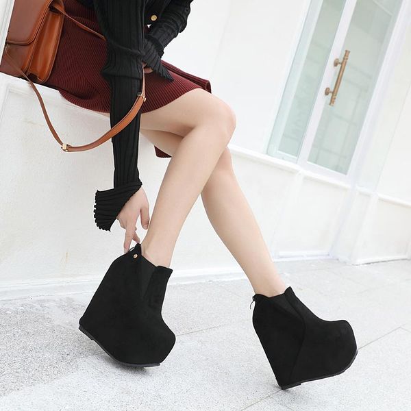 

boots platform wedges high heel shoe 16cm black woman shoes