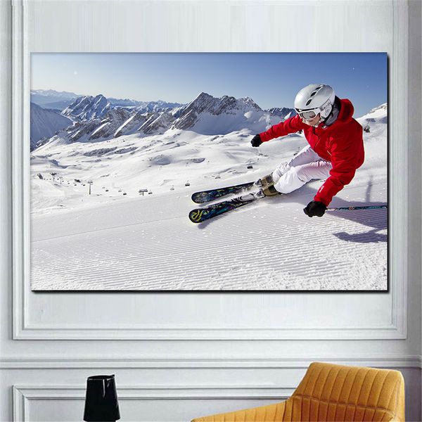 

modern skiing sport print canvas painting poster snowboarding snow mountain wingsuit flying wall decor art for room cuadros