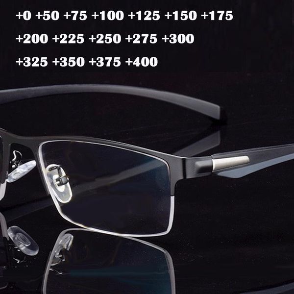 

sunglasses finished half frame metal reading glasses men clear flexible business magnifying reader presbyopic ultralight +0 175 275, White;black