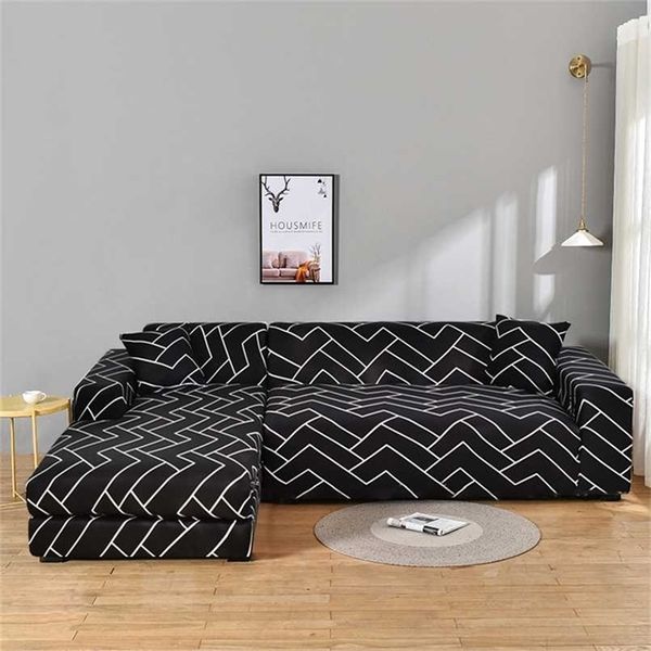 Geometrische Sofa-Cover Couch Elastic S für Wohnzimmer-Ecke L-förmige Chaise-Longue-Sessel-Slipcover 211116