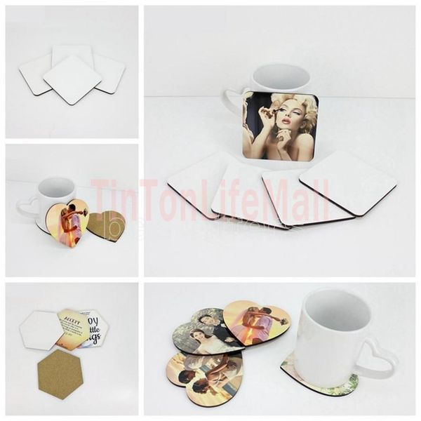 

diy sublimation blank coaster wooden cork cup pad mdf promotion love round flower shaped cup mat advertising party favor gift dhl