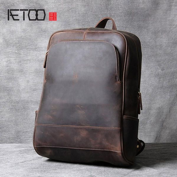 

retro first layer cowhide men's backpack, leather handmade computer crazy horse backpack