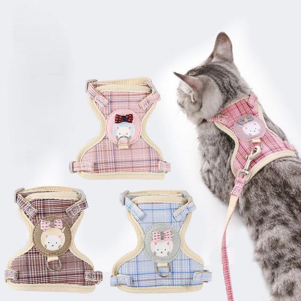 

cat collars & leads cartoon cotton breathable mesh cat's chest strap traction rope prevent dog from breaking away adjustable on and bac