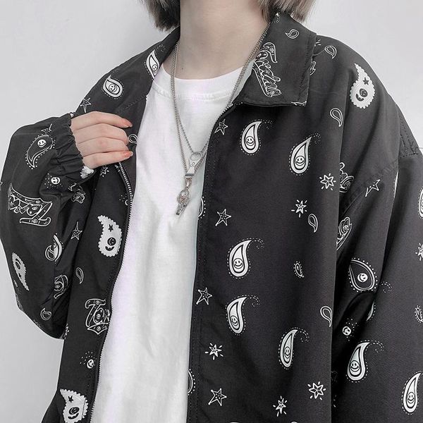 

hiphop trend retro cashew flower lovers loose coat women men's clothes harajuku printing baseball uniform streetwear oversized jackets, Black;brown