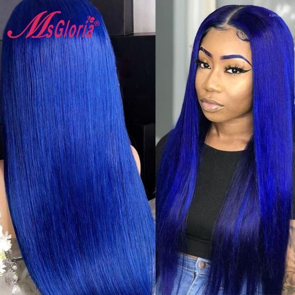 

blue colored straight lace front human hair wigs for women pre plucked brazilian remy short bob transparent 180%1, Black;brown