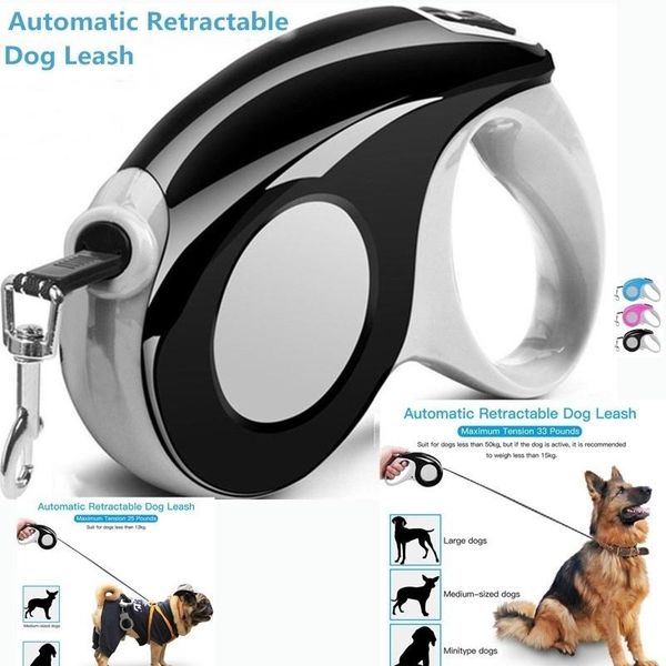 

dog collars & leashes 3m/5m automatic retractable leash extending pet collar walking outdoor training running
