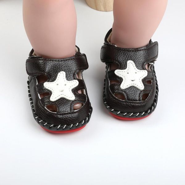 

summer born infant baby girls boys star printed leather sandals rubber soft sole prewalkers non-slip first walkers shoes#p4