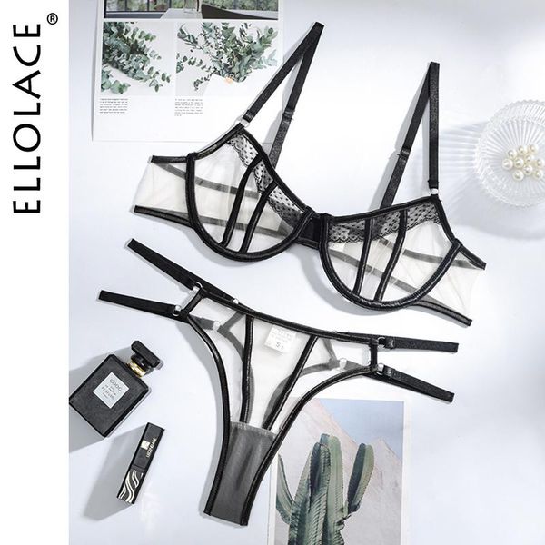 

bras sets ellolace sensual lingerie woman mesh transparent exotic black underwear women bra with bones push up erotic, Red;black